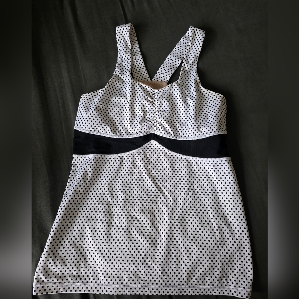 LULULEMON Polka Dot Racerback Dress with Black Waist Band